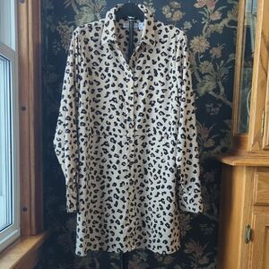 Susan Graver Leopard Print Long Sleeve Button Down Dress Size Women's M